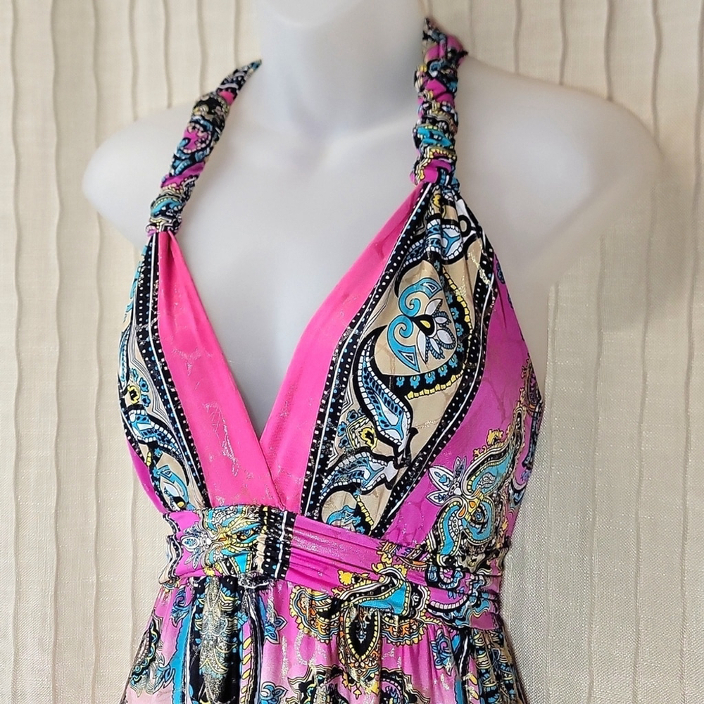 Y2K Boho Metallic Halter Style Maxi - Picture 6 of 12